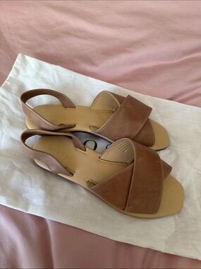 Nisolo Brown Leather Cross-Strap Slingback Sandals